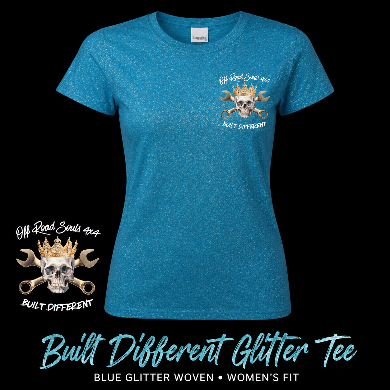 Off Road Souls “Built Different” Blue Glitter Tee