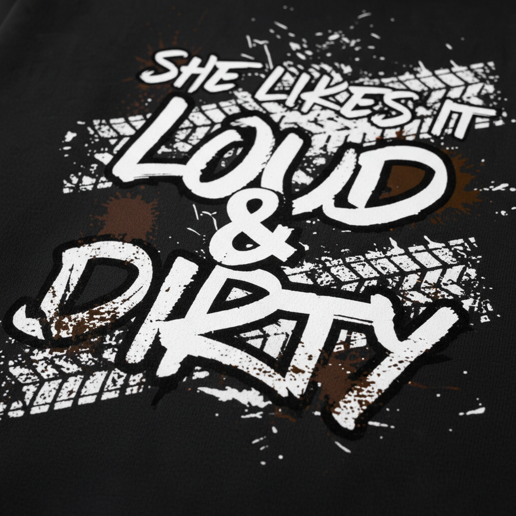 Close-up graphic detail - She Likes it Loud & Dirty Hoodie
